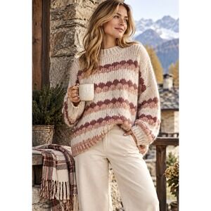 Elsa Manda Women's M Italian Knit Crew Neck Sweater Neutrals Alpine Quiet Luxury